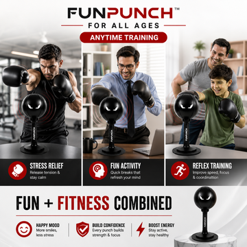 FUNPUNCH Desktop Boxing Trainer – Release Stress, Build Reflexes & Train – Compact, Portable & Easy Setup – For Office, Home & Gym – Improves Focus, Reduces Stress, Boosts Energy – Fun & Fitness Combined